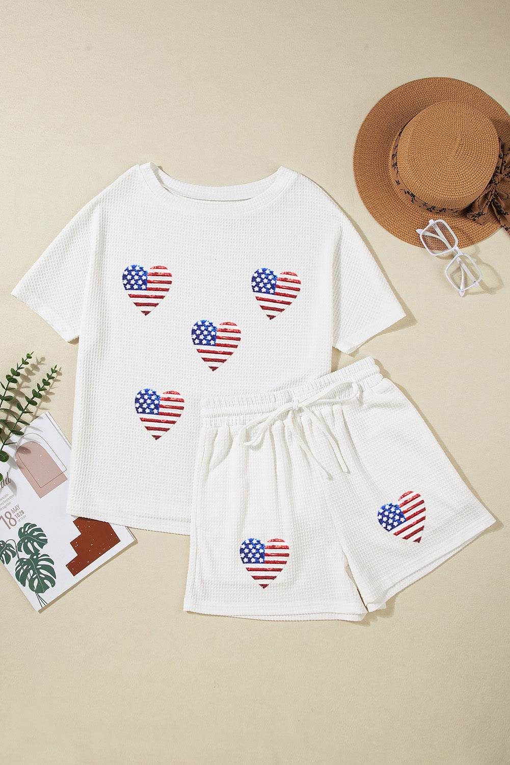 US Flag Round Neck Top and Shorts Set - DaTrendStore.Com