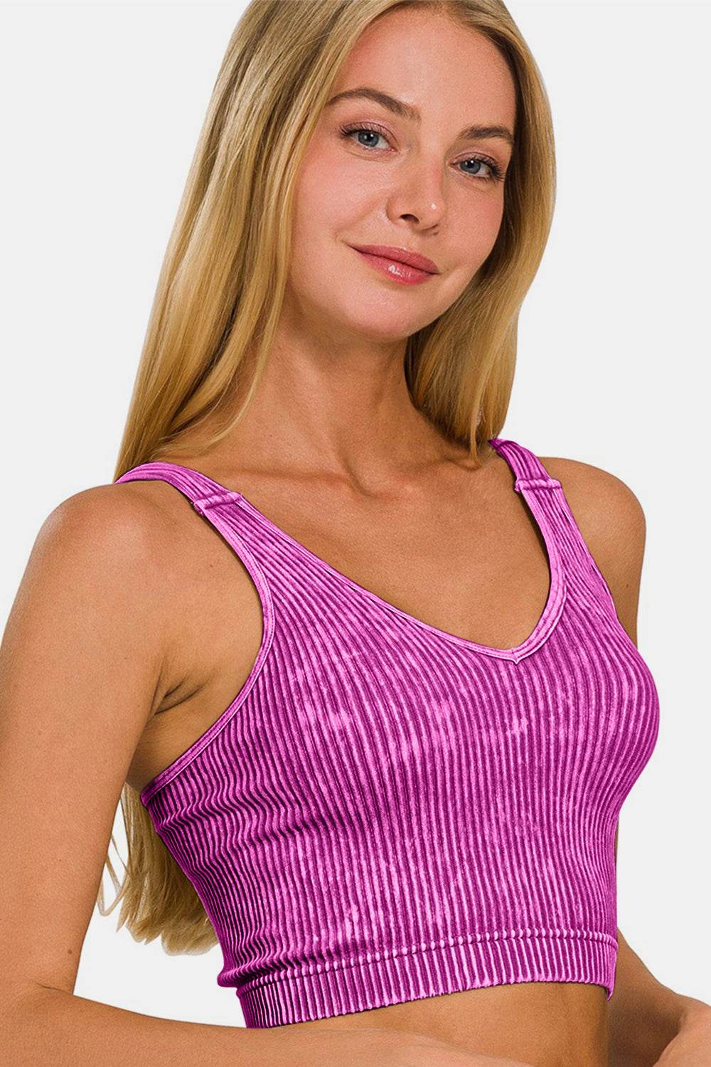 Zenana Washed Ribbed Cropped V-Neck Tank - DaTrendStore.Com