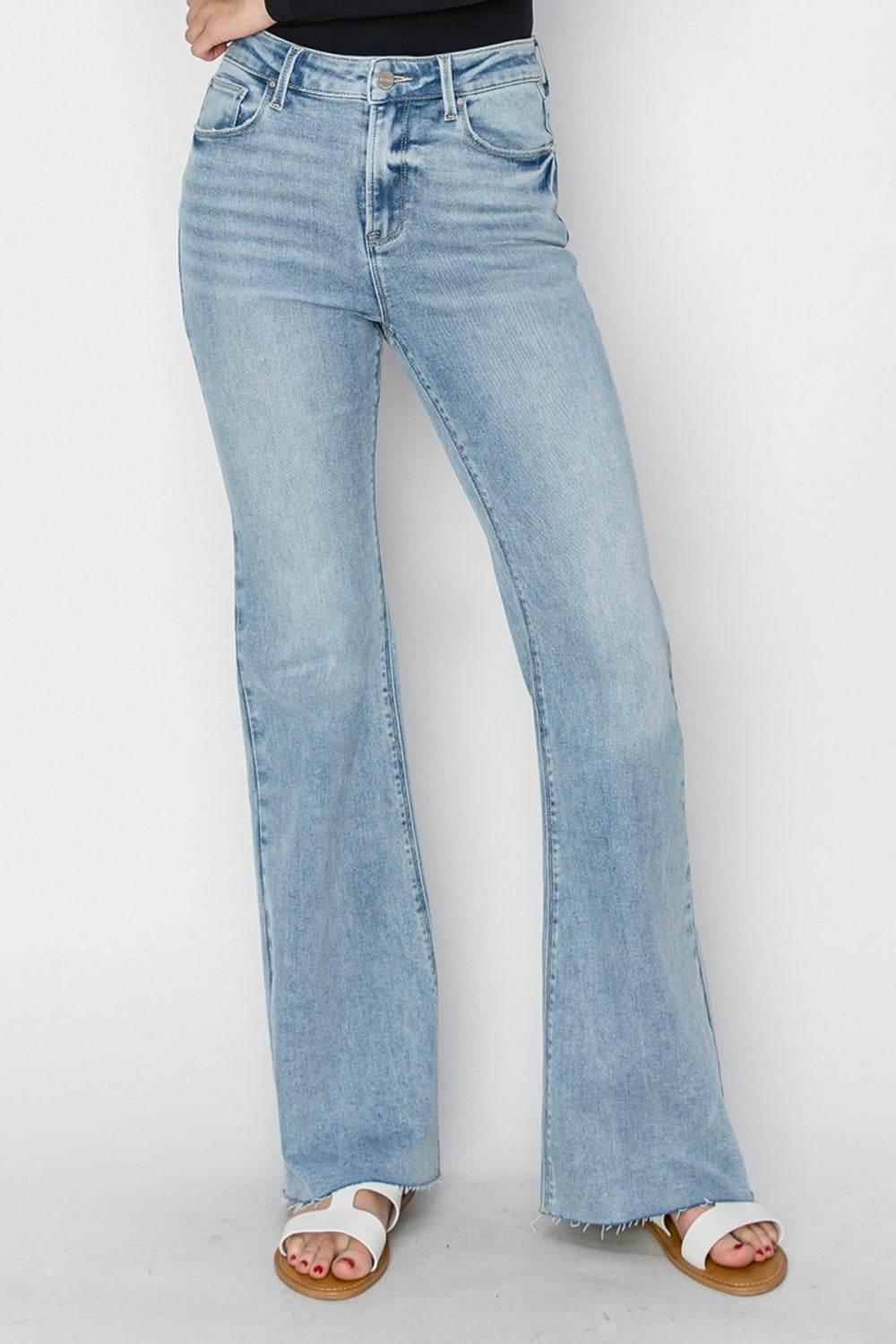 RISEN Full Size High Rise Raw Cut Hem Bootcut Jeans - DaTrendStore.Com