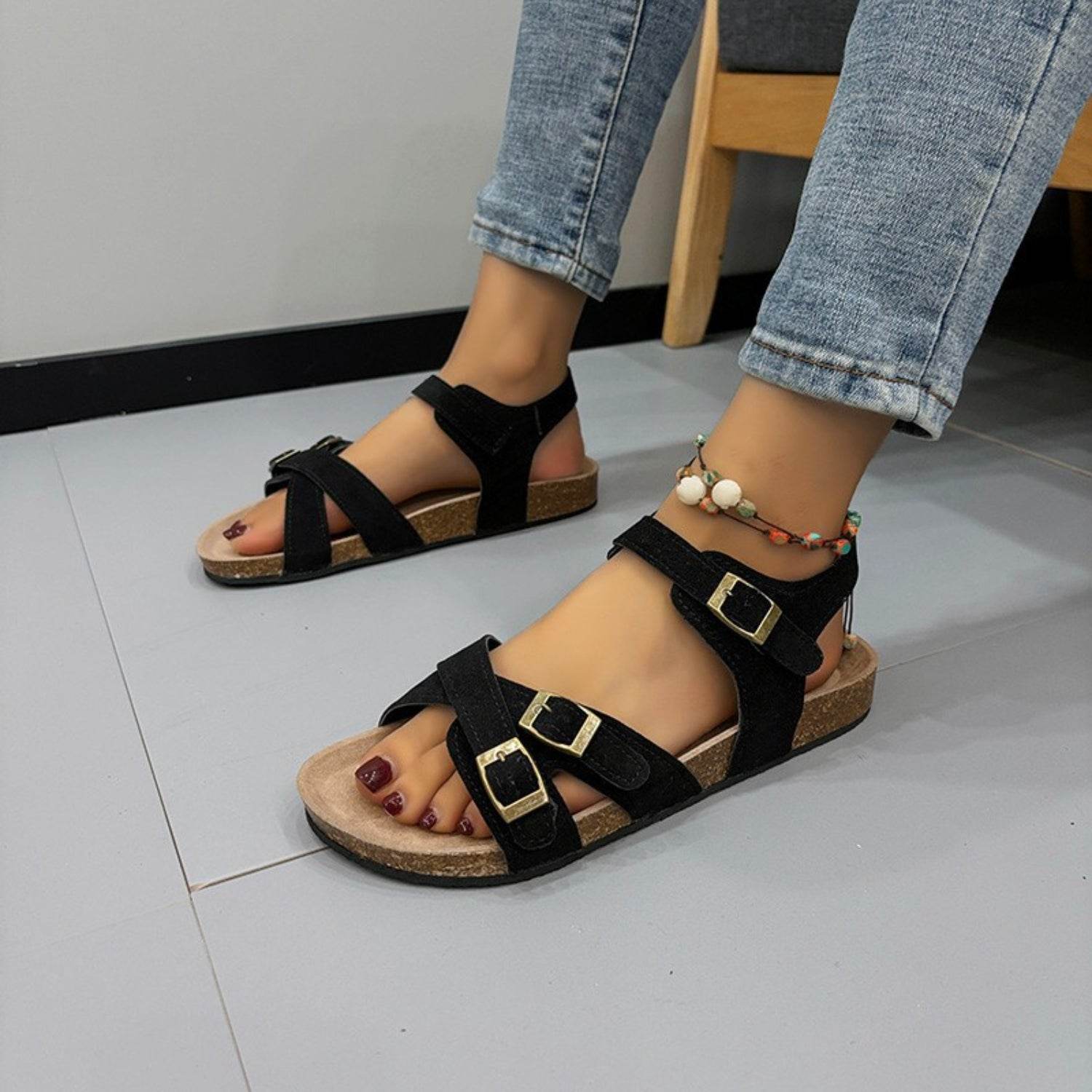 Open Toe Flat Buckle Sandals - DaTrendStore.Com