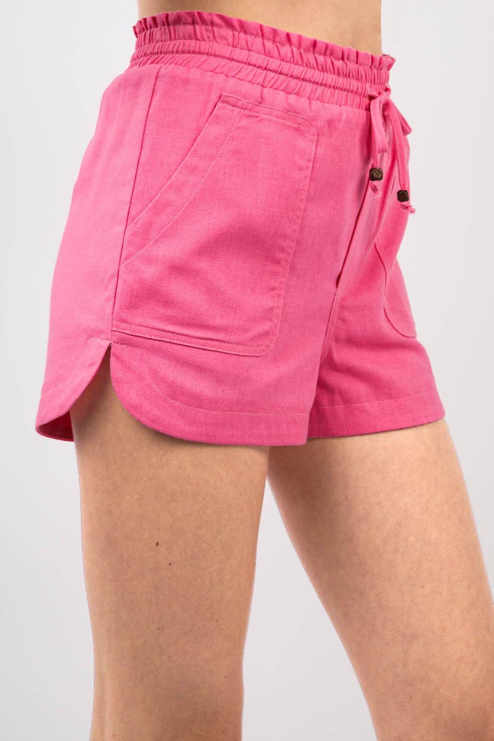 VERY J Drawstring Elastic Waist Linen Shorts - DaTrendStore.Com
