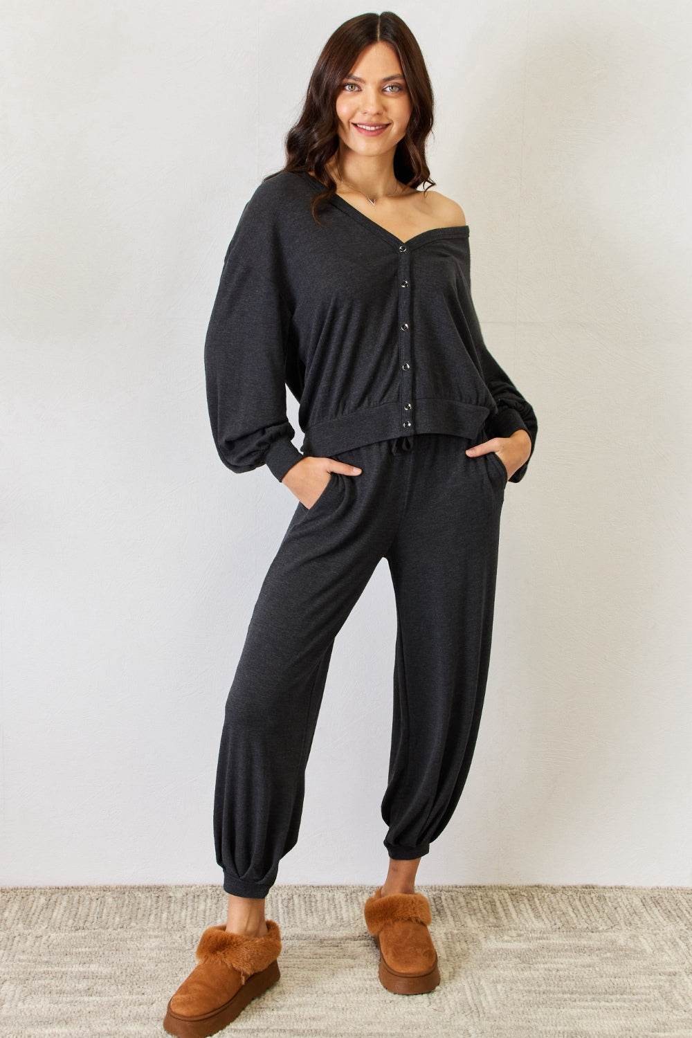 RISEN Ultra Soft Button Up Long Sleeve Lounge Cardigan - DaTrendStore.Com