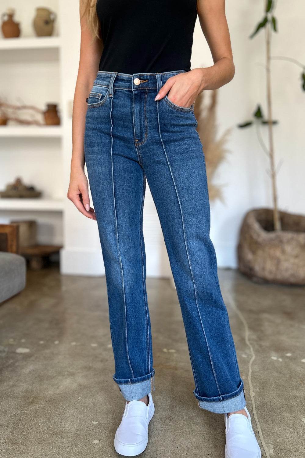 Judy Blue Full Size High Waist Front Seam Detail Straight Jeans - DaTrendStore.Com