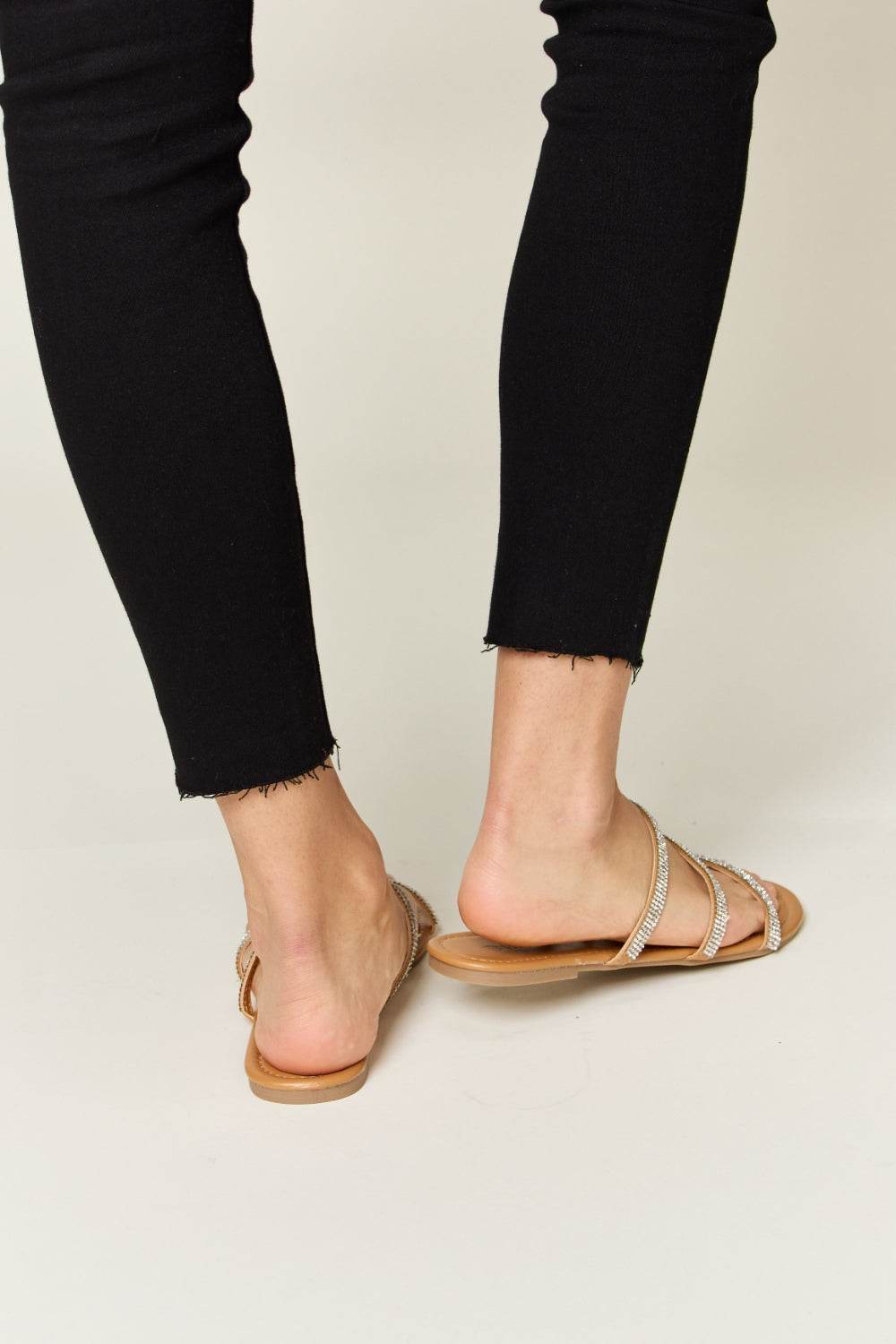 WILD DIVA Rhinestone Three-Strap Flat Sandals - DaTrendStore.Com
