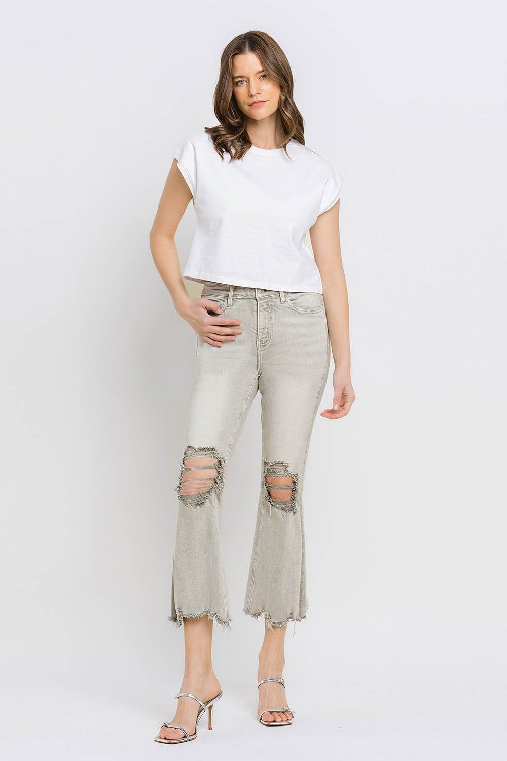 Lovervet Distressed Raw Hem Cropped Flare Jeans - DaTrendStore.Com