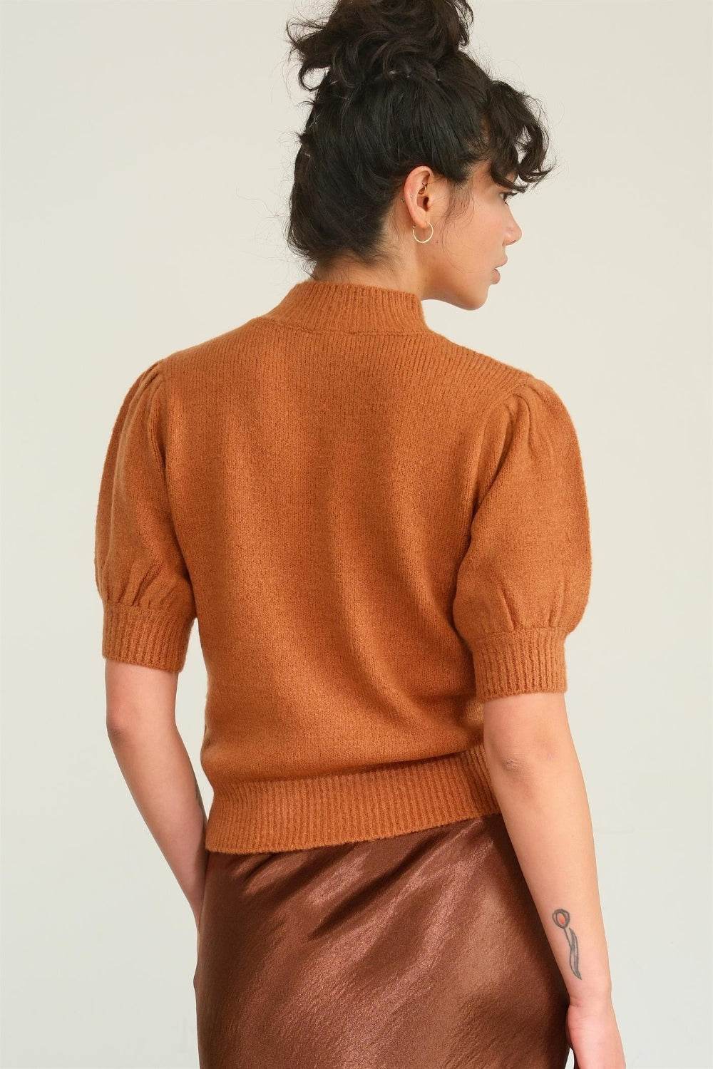 HYFVE Mock Neck Puff Sleeve Sweater - DaTrendStore.Com