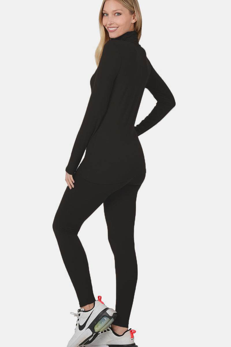 Zenana Full Size Turtleneck Top and Leggings Lounge Set - DaTrendStore.Com