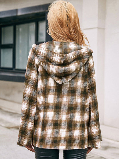 Ivy Lane Pocketed Plaid Long Sleeve Hooded Jacket