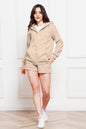 Zip Up Drawstring Hoodie and Shorts Set