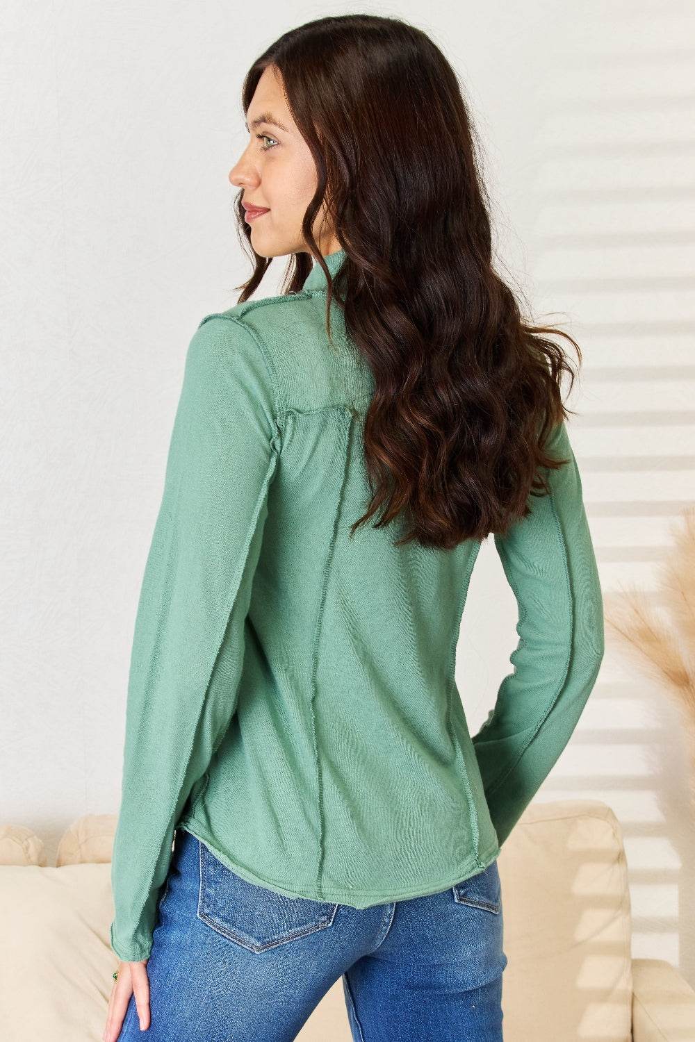 POL Exposed Seam Long Sleeve Knit Top - DaTrendStore.Com