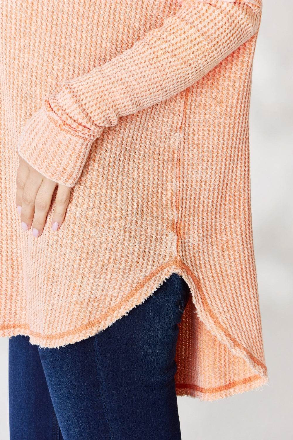 Zenana Oversized Washed Waffle Long Sleeve Top - DaTrendStore.Com