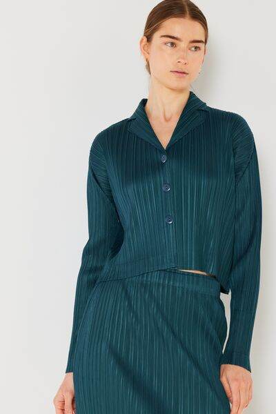 Marina West Swim Pleated Cropped Button Up Shirt - DaTrendStore.Com