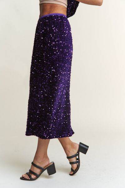 J.NNA Sequin Back Slit Midi Skirt - DaTrendStore.Com