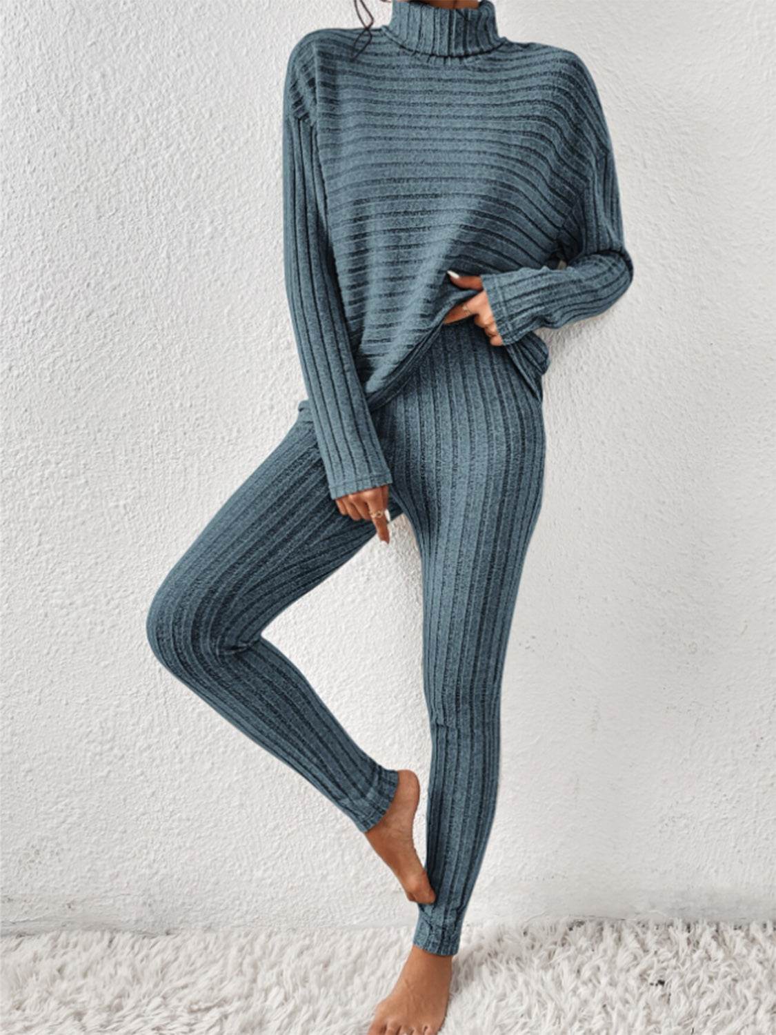 Ribbed Turtleneck Top and Pants Set - DaTrendStore.Com
