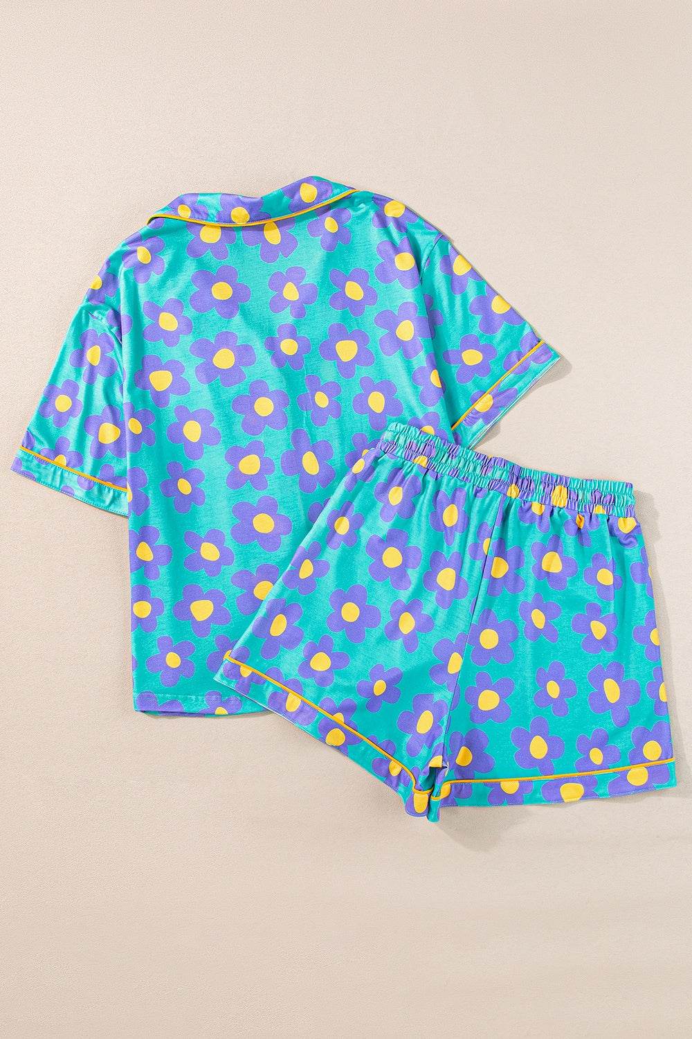 Pocketed Flower Half Sleeve Top and Shorts Lounge Set - DaTrendStore.Com