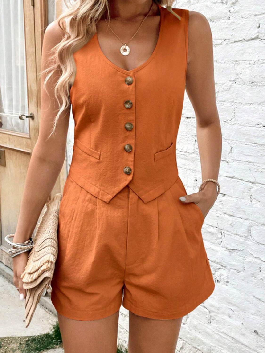Scoop Neck Sleeveless Top and Shorts Set - DaTrendStore.Com