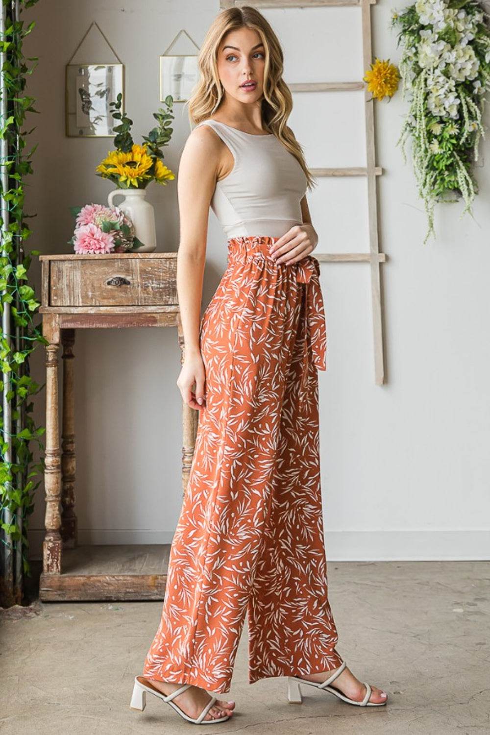 Heimish Full Size Printed Tied Straight Casual Pants - DaTrendStore.Com