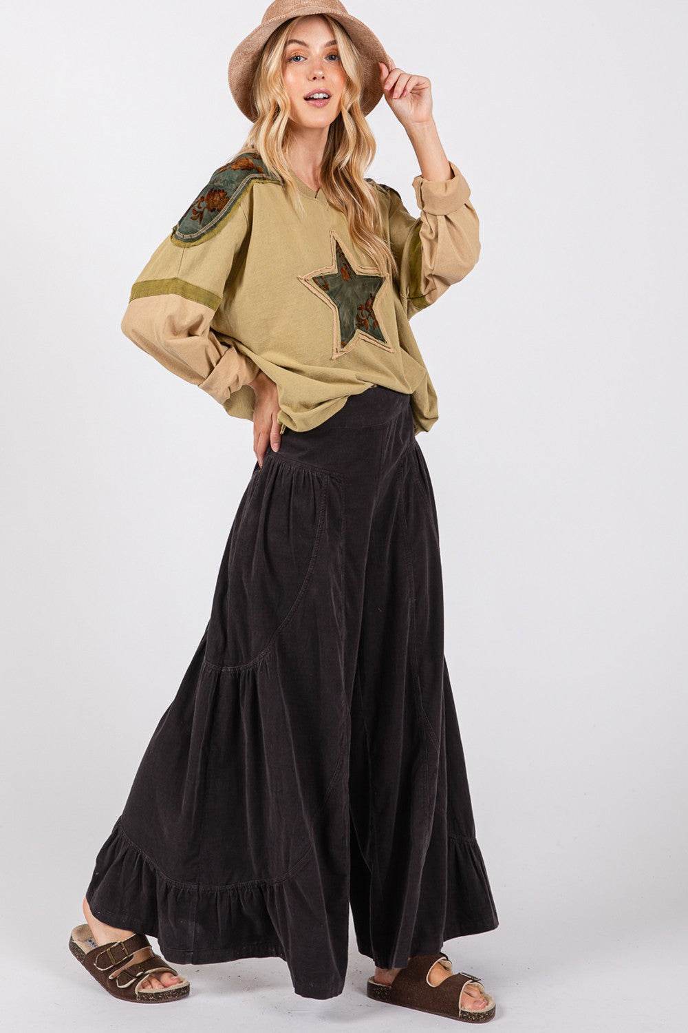 SAGE + FIG High Rise Corduroy Wide Leg Pants - DaTrendStore.Com
