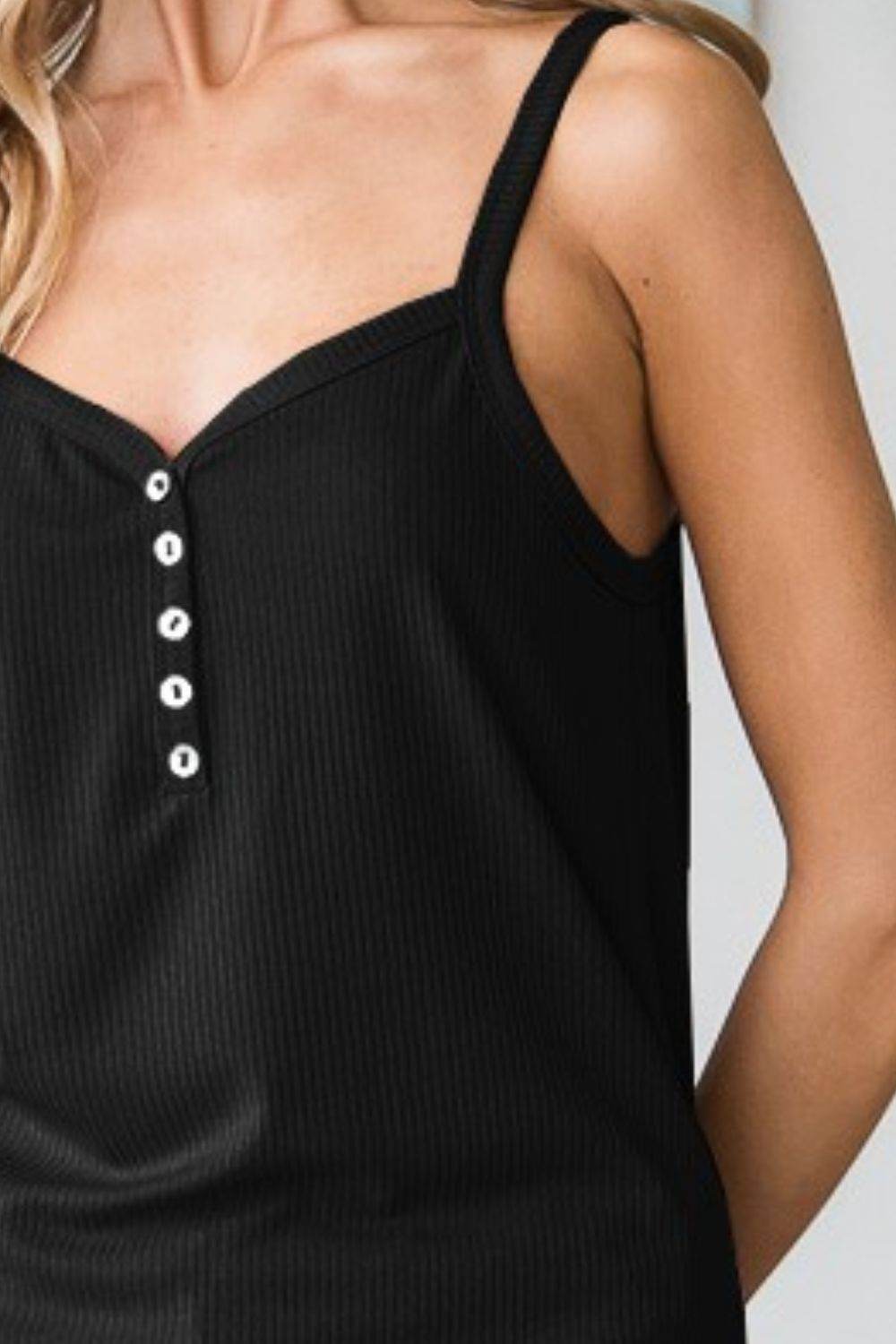 Heimish Full Size Quarter Button Ribbed Cami - DaTrendStore.Com