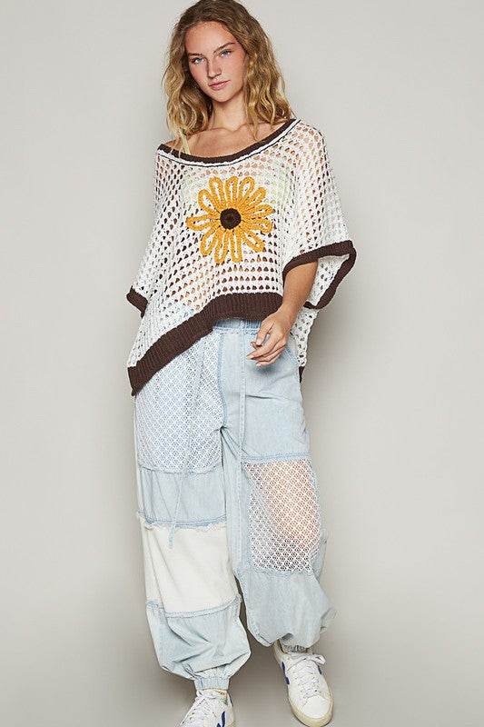 POL Hollow Out Flower Half Sleeve Knit Cover Up - DaTrendStore.Com