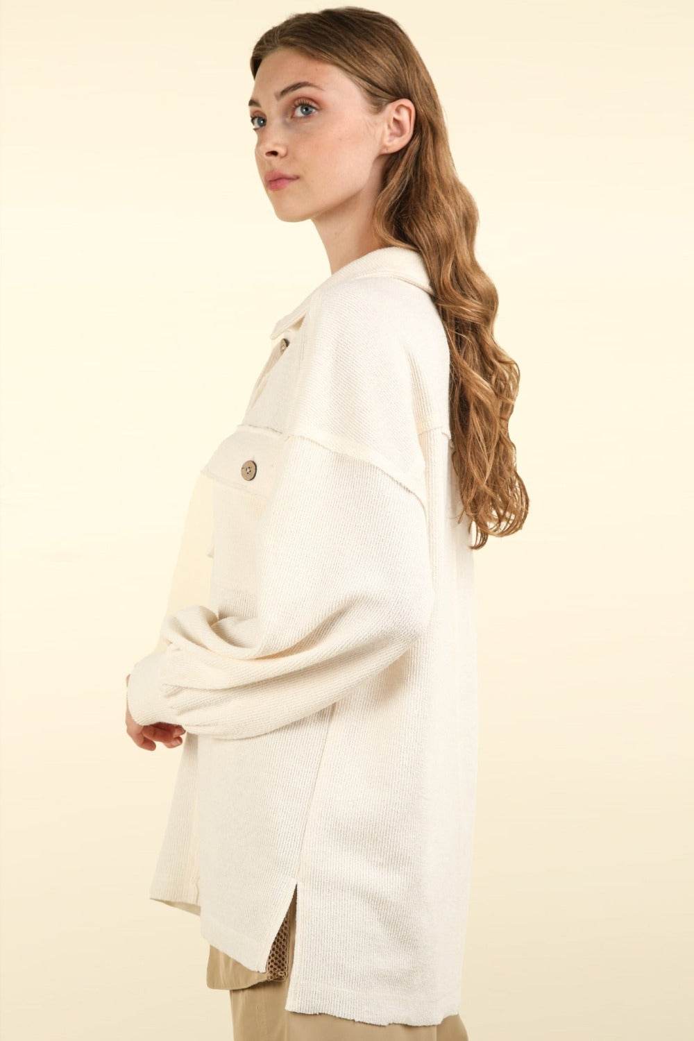 VERY J Collared Half Button Knit Top with Pockets - DaTrendStore.Com