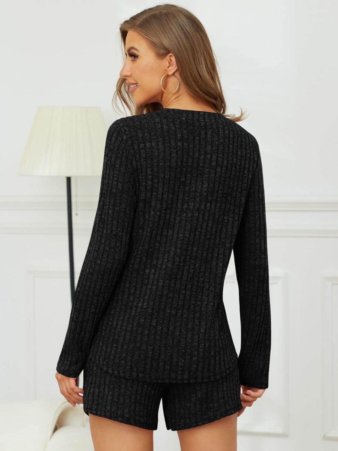 Ribbed Round Neck Top and Shorts Set - DaTrendStore.Com