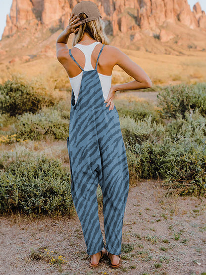 Full Size Printed V-Neck Sleeveless Jumpsuit