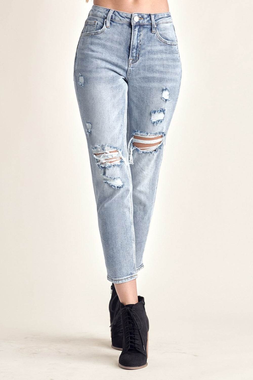 RISEN Distressed Slim Cropped Jeans - DaTrendStore.Com