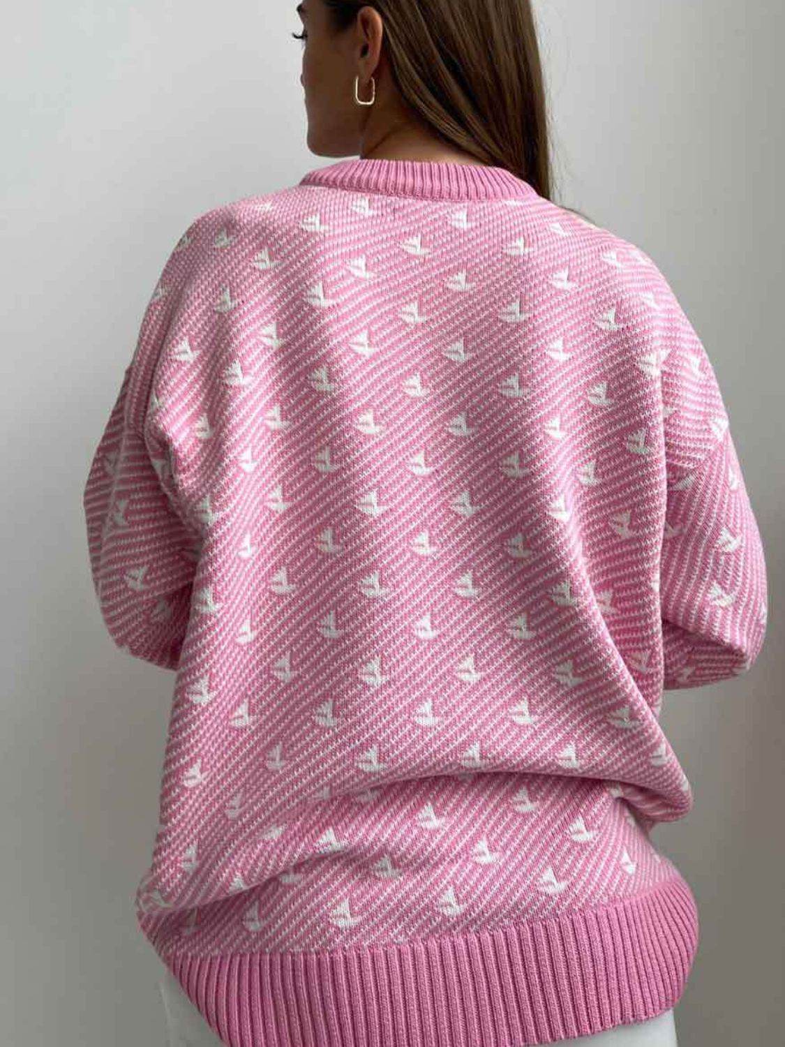 Contrast Round Neck Long Sleeve Sweater - DaTrendStore.Com
