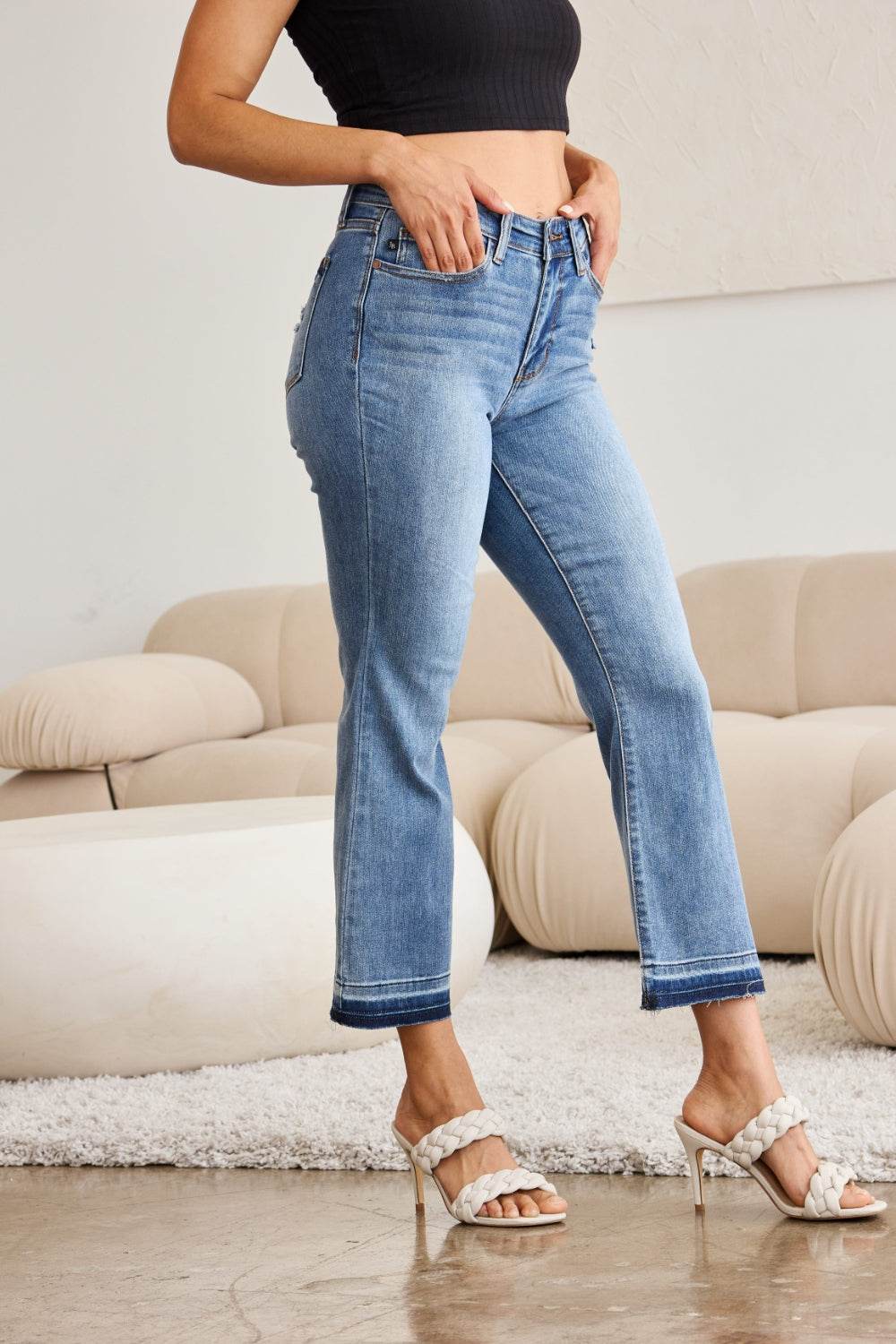 Judy Blue Full Size Release Hem Cropped Bootcut Jeans - DaTrendStore.Com