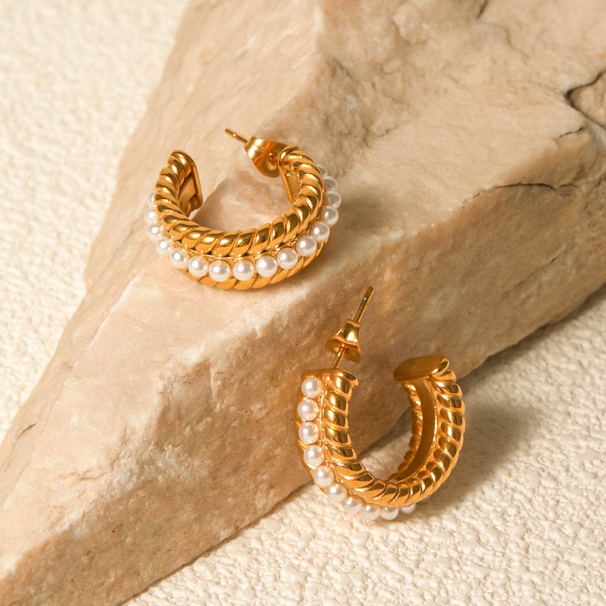 Stainless Steel Pearl C-Hoop Earrings - DaTrendStore.Com