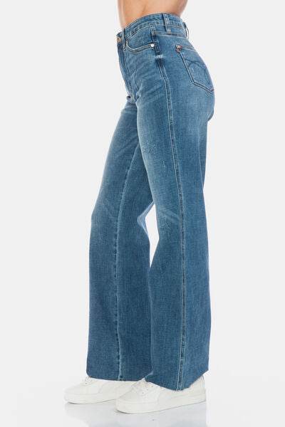 Judy Blue Full Size Tummy Control Cut Raw Hem Straight Jeans - DaTrendStore.Com