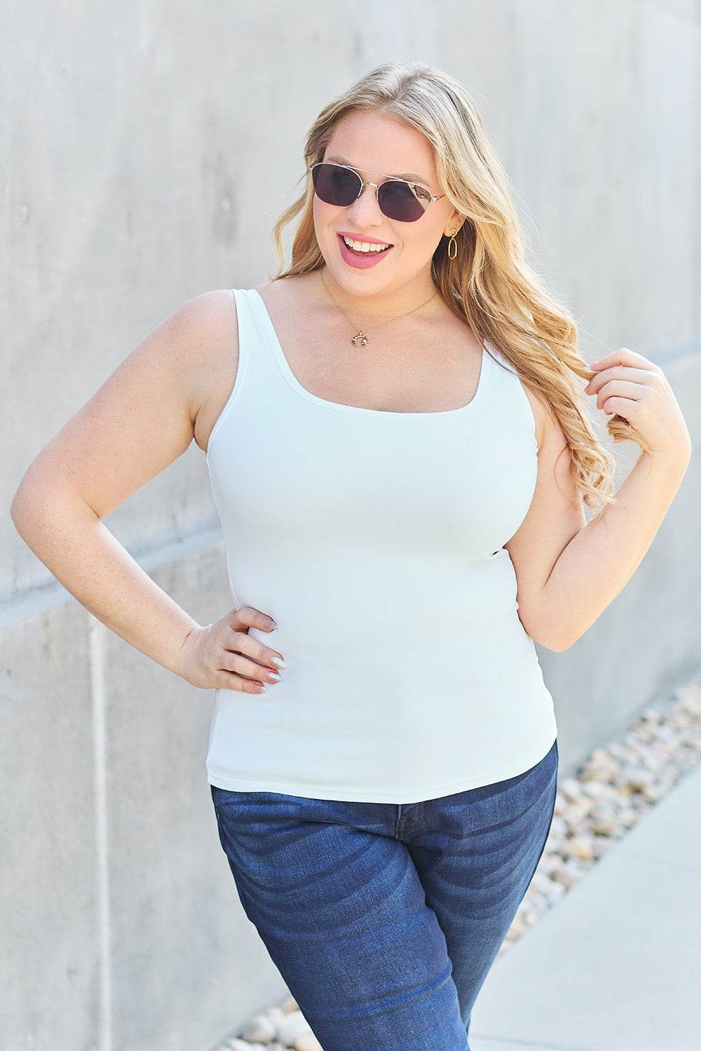 Basic Bae Full Size Square Neck Wide Strap Tank - DaTrendStore.Com