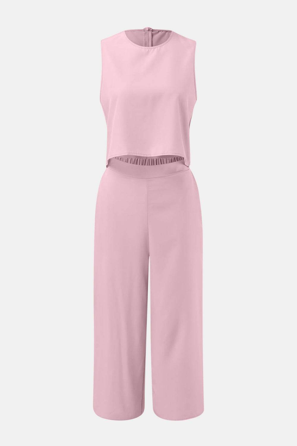 Round Neck Top and Wide Leg Pants Set - DaTrendStore.Com