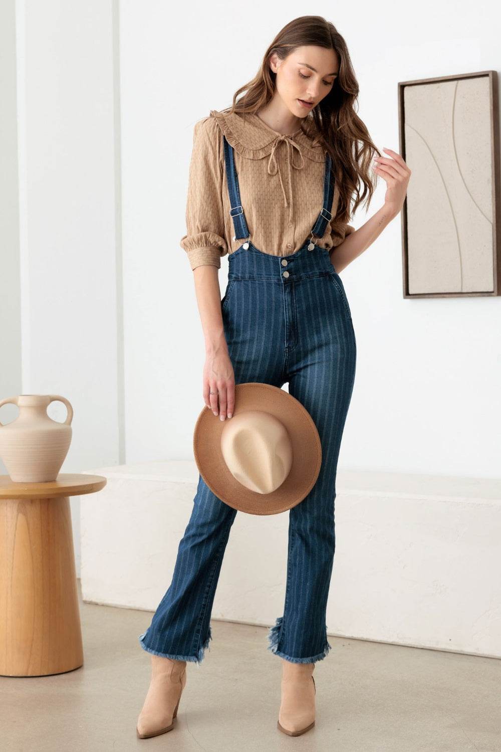 Litz La Striped Stretched Suspender Denim Overalls - DaTrendStore.Com