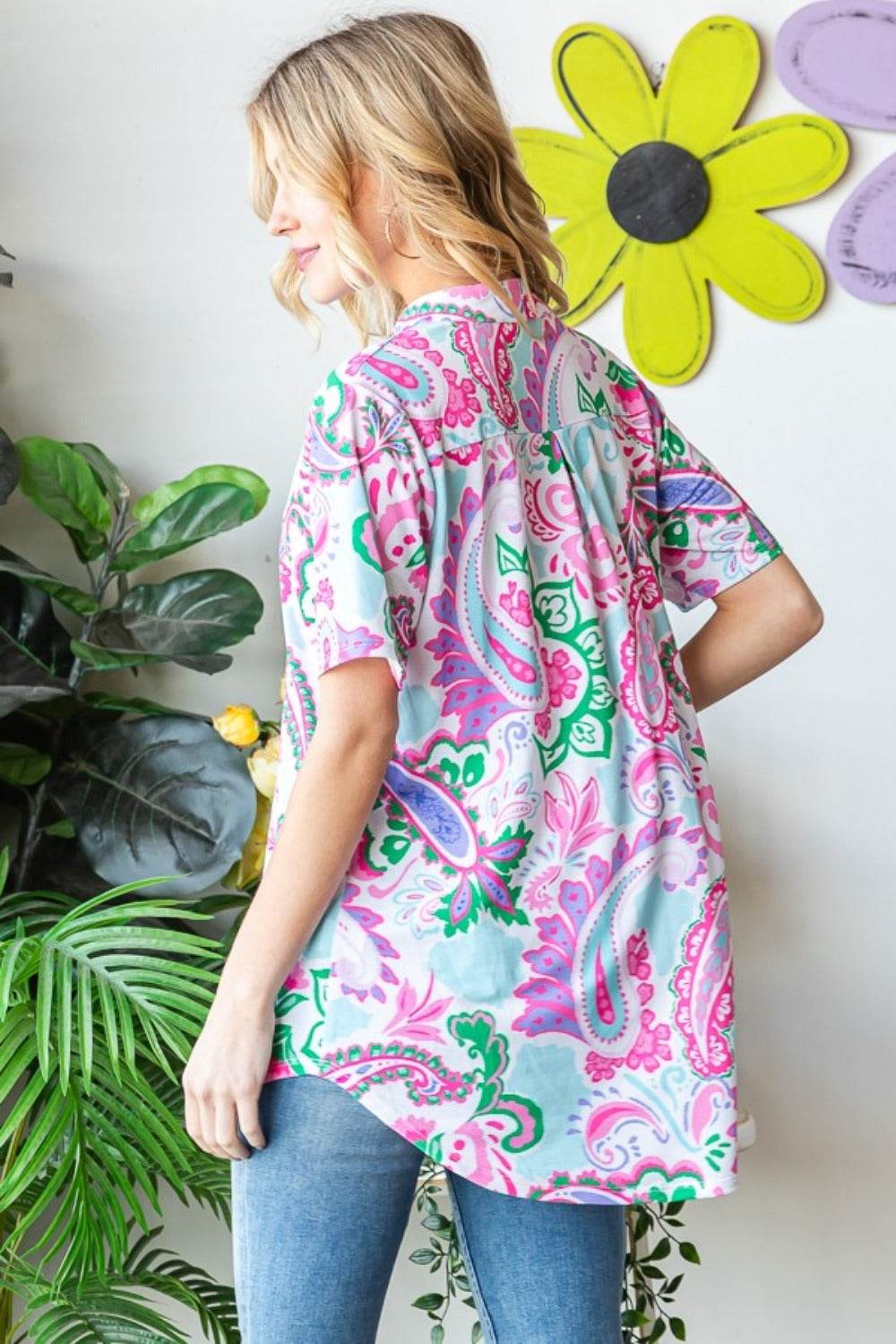 Heimish Full Size Paisley Print Short Sleeve Top - DaTrendStore.Com