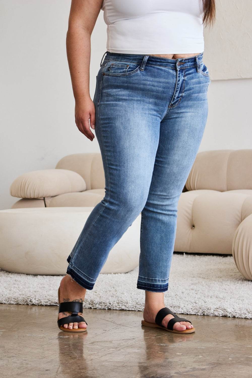 Judy Blue Full Size Release Hem Cropped Bootcut Jeans - DaTrendStore.Com
