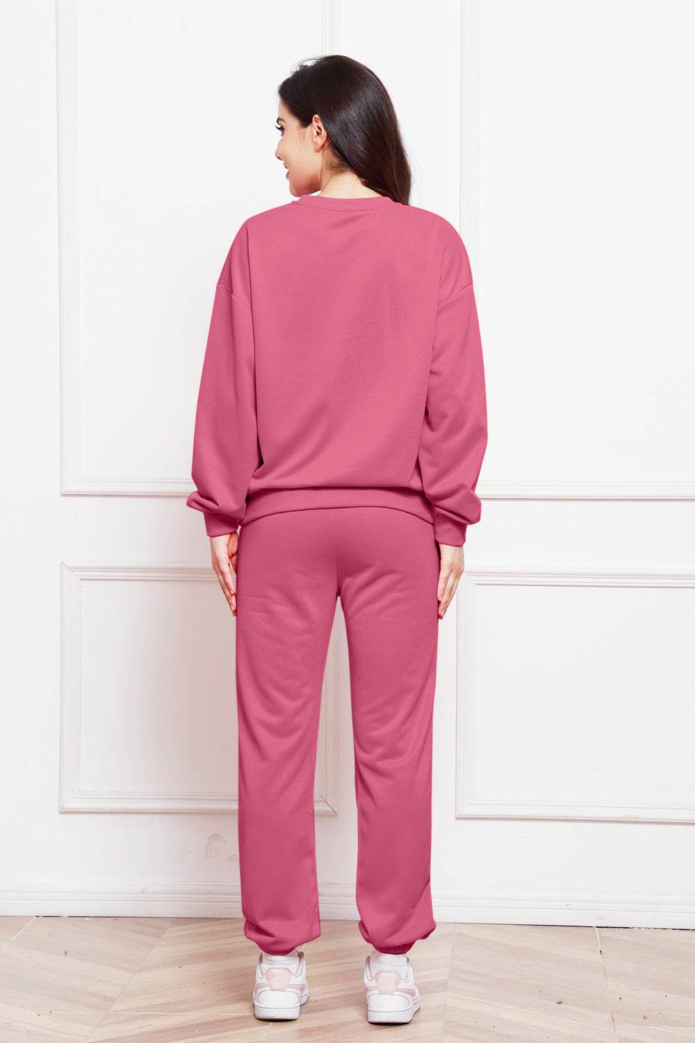 Round Neck Long Sleeve Sweatshirt and Pants Set - DaTrendStore.Com