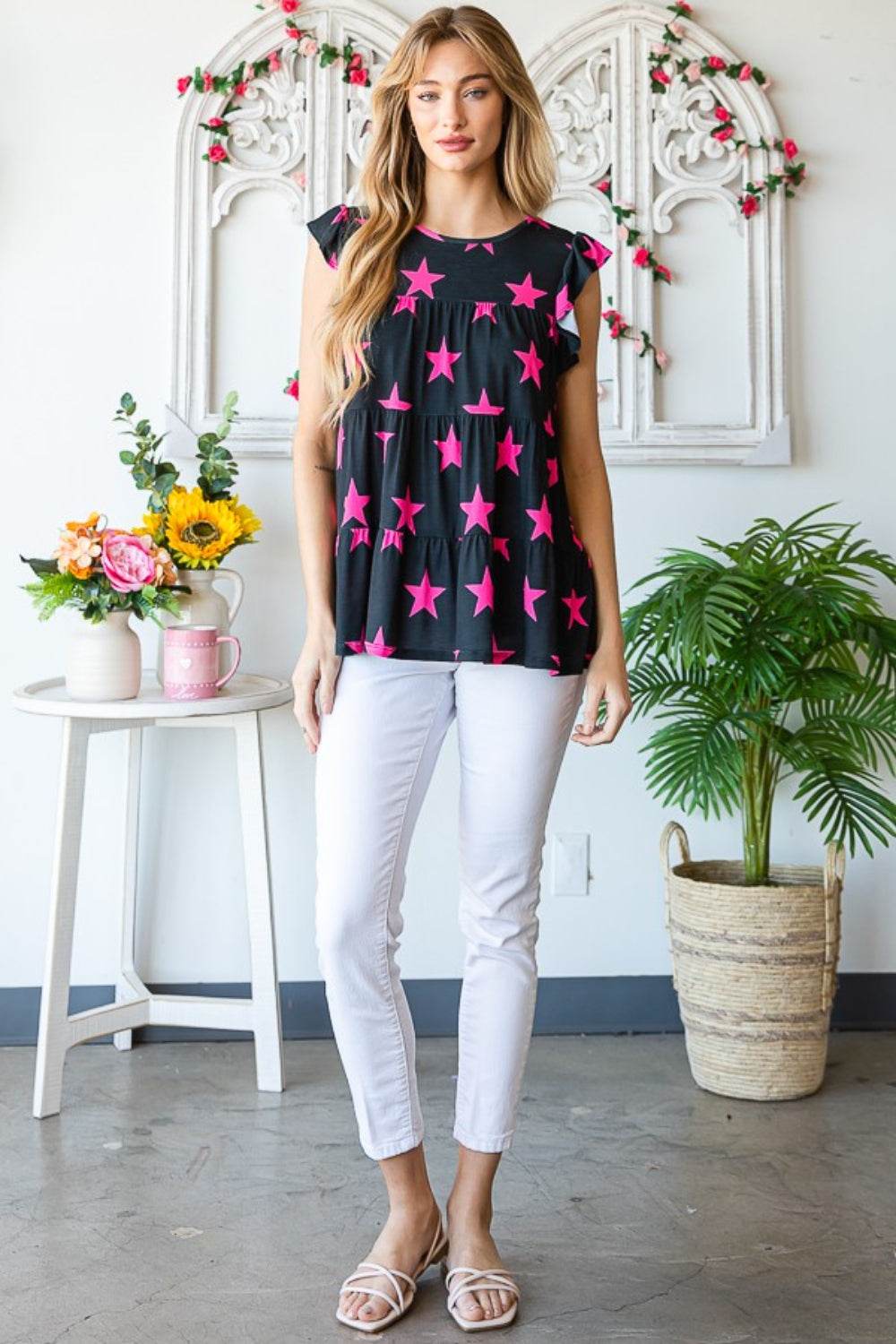 Heimish Full Size Round Neck Star Tiered Top - DaTrendStore.Com
