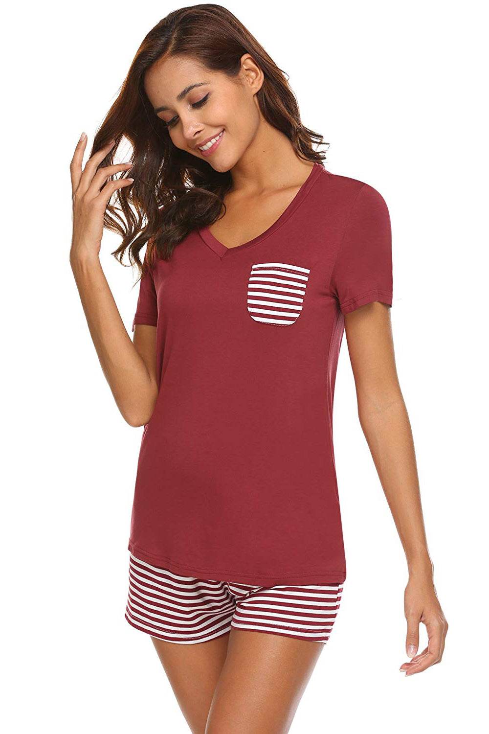 Striped Short Sleeve Top and Shorts Lounge Set - DaTrendStore.Com
