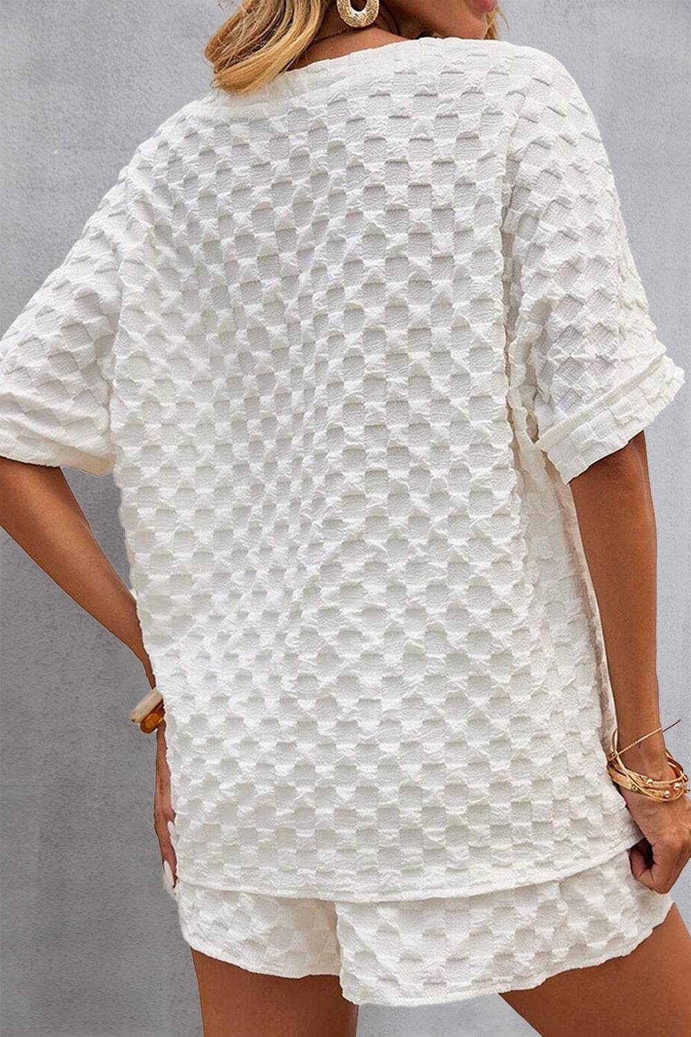 Notched Half Sleeve Top and Shorts Set - DaTrendStore.Com