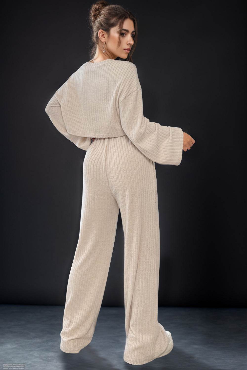 Round Neck Long Sleeve Top and Pants Set - DaTrendStore.Com