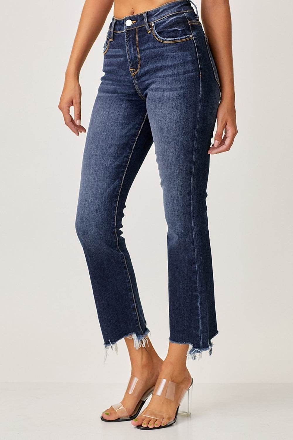 Risen Full Size Frayed Hem Cropped Straight Jeans - DaTrendStore.Com