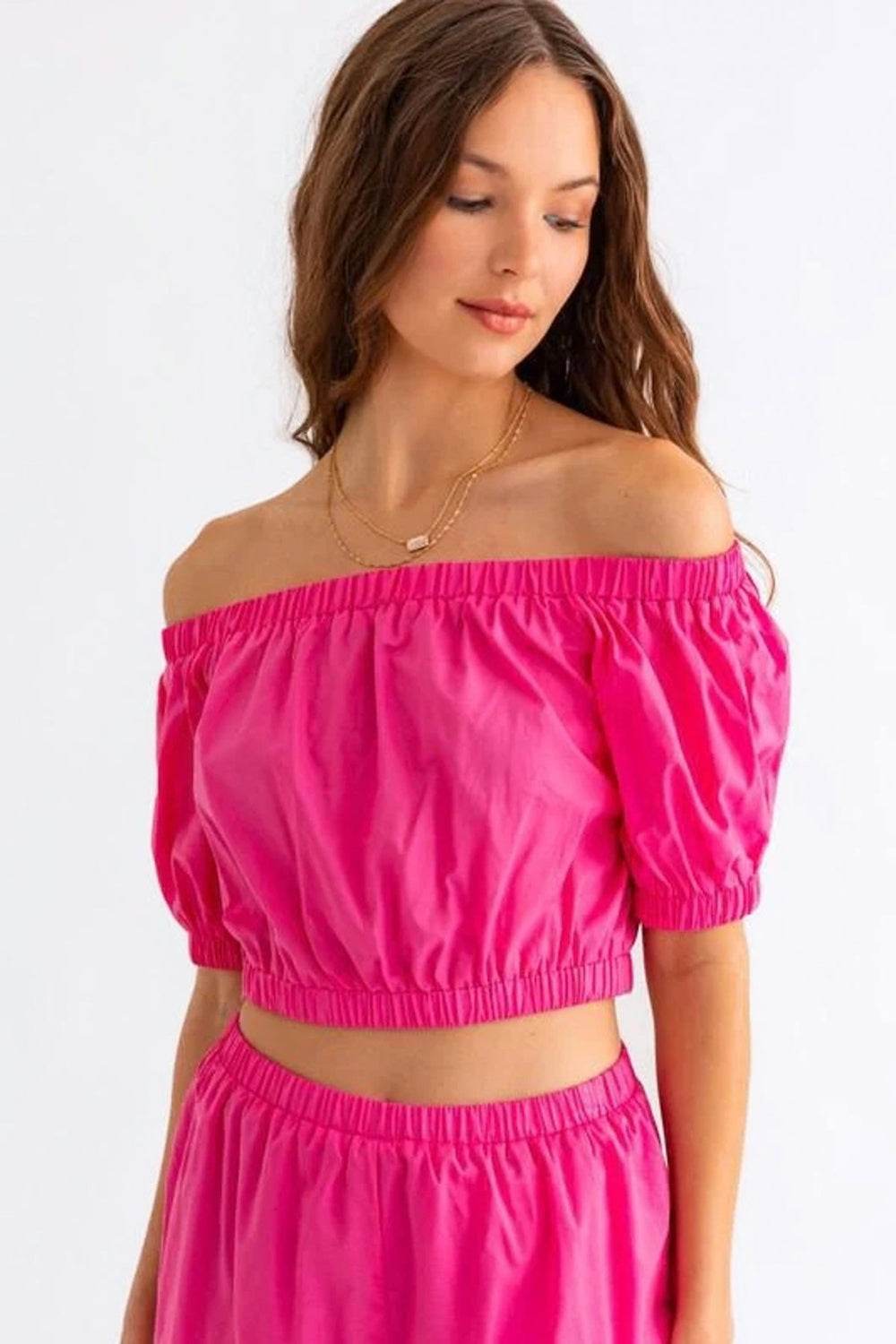 Le Lis Off Shoulder Crop Top and Ruffled Shorts Set - DaTrendStore.Com