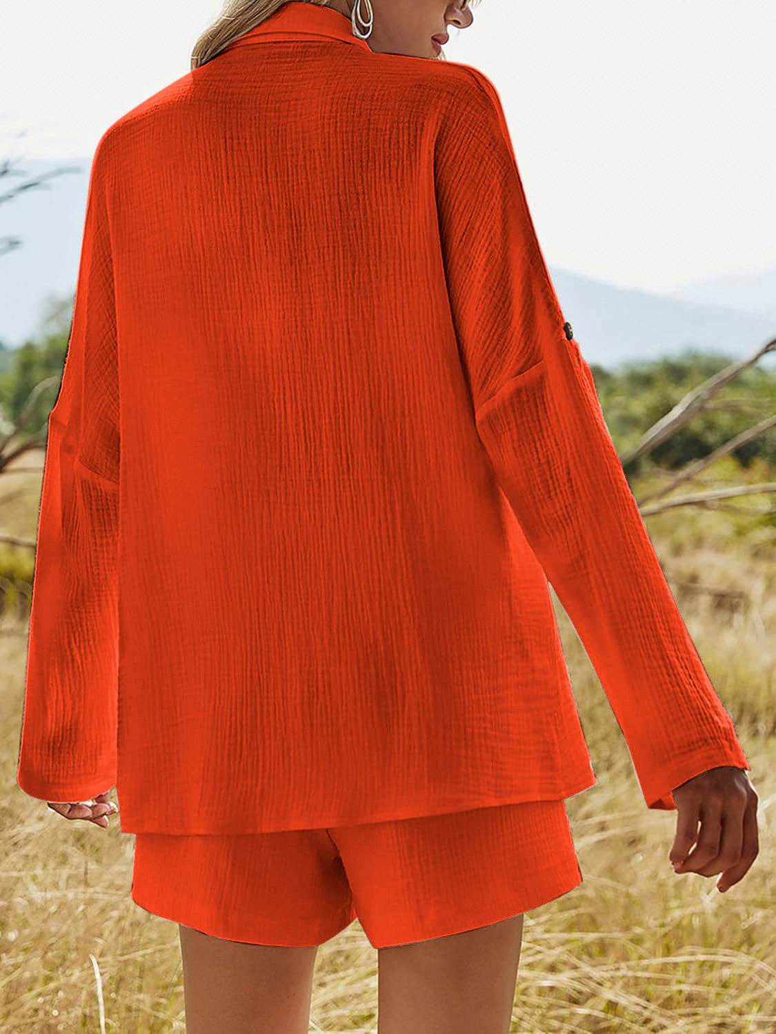 Texture Button Up Shirt and Shorts Set - DaTrendStore.Com