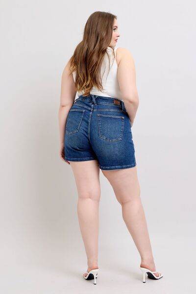 Judy Blue Full Size Double Button Waistband Denim Shorts Plus Size - DaTrendStore.Com