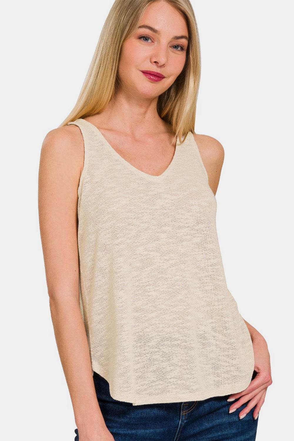 Zenana V-Neck Curved Hem Tank - DaTrendStore.Com