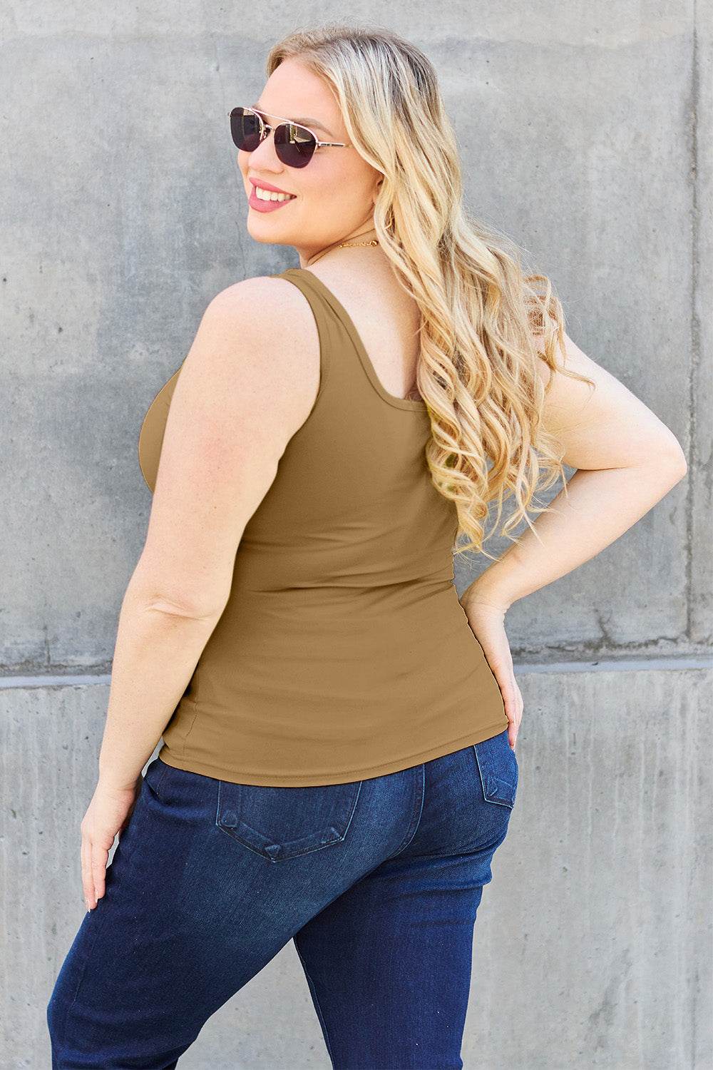 Basic Bae Full Size Square Neck Wide Strap Tank - DaTrendStore.Com
