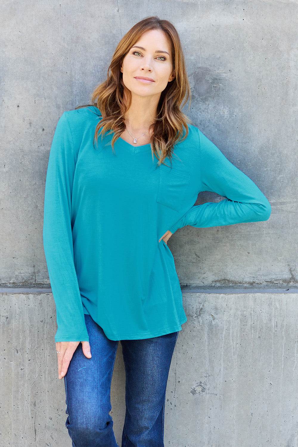 Basic Bae Full Size V-Neck Long Sleeve Top - DaTrendStore.Com