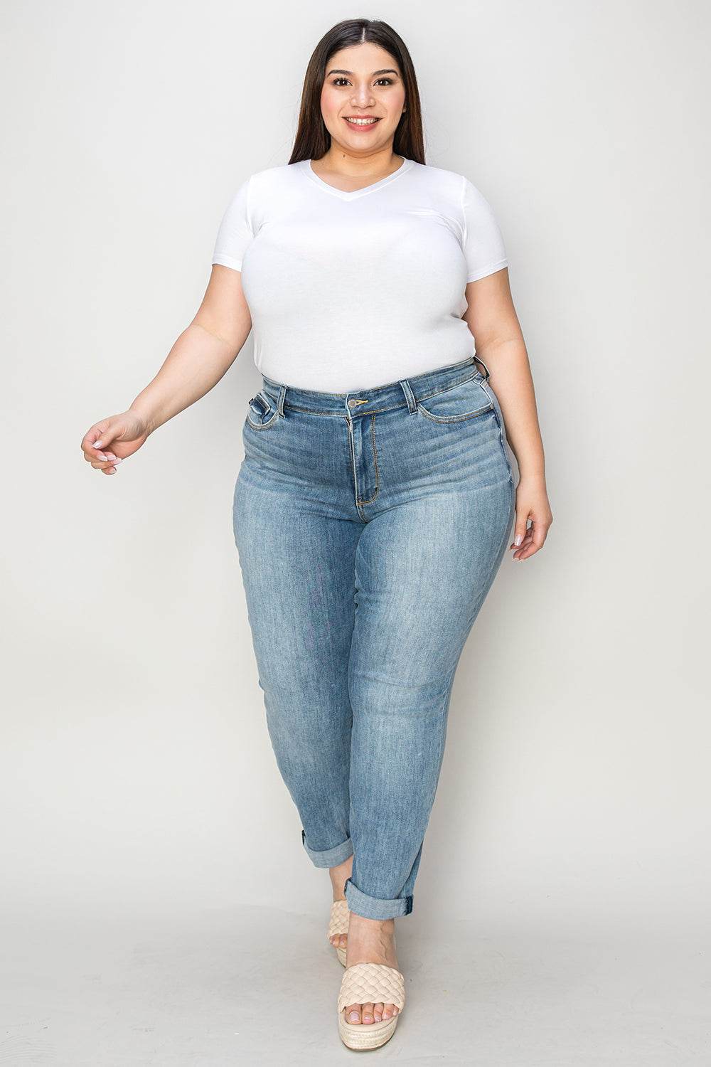 Judy Blue Full Size Cuffed Hem Slim Jeans - DaTrendStore.Com